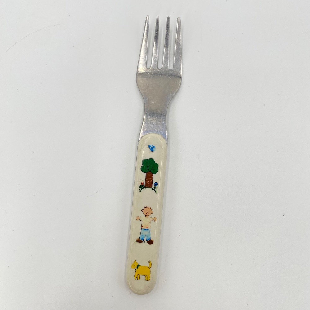 Vintage Kids‎ Stainless Steel Fork Childrens Cartoon Boy Dog Tree Handle Utensil